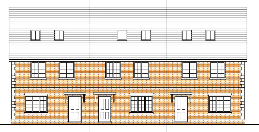 Lot: 35 - LAND WITH PLANNING FOR THIRTEEN HOUSES AND THREE BUNGALOWS - Plots 7 8 & 9 - Proposed Front Elevation